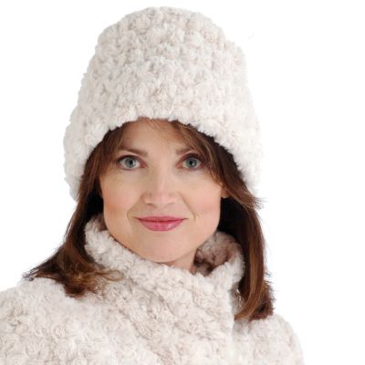 Pamela McCoy Rosette & Rouched Detail Angora Fur Replica Bucket Hat