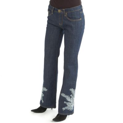 A17279 - Pamela McCoy "Confidence" Feather Embroidery Embellished Denim Pants