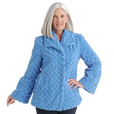 Pamela McCoy Rosette Detail Lantern Sleeves Angora Fur Replica Coat