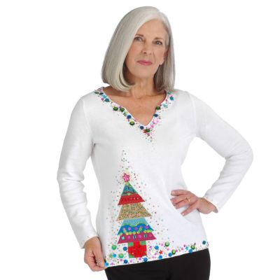 Berek Glitter Tree Modified V-neck Sweater