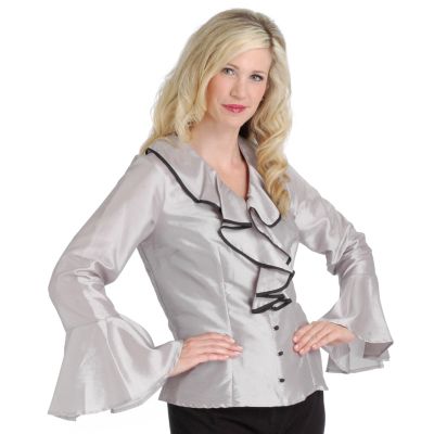 Warren by WD.NY Ruffle Detail Contrast Trim Taffeta Blouse