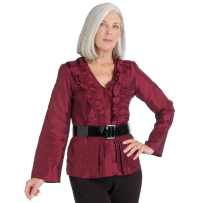 Warren by WD.NY Ruffle Detail Removable Belt Taffeta Blouse