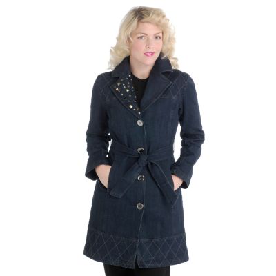 Pamela McCoy Embellished Denim Trench Coat