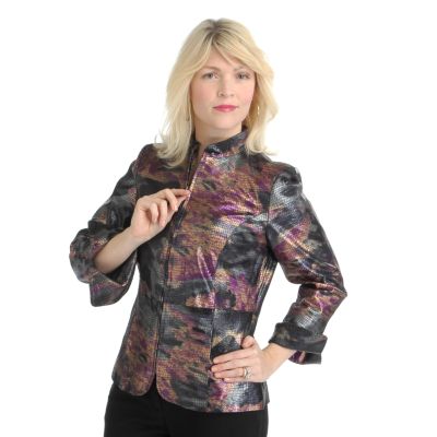 Pamela McCoy Reptile Print Patent Finish Suede Jacket