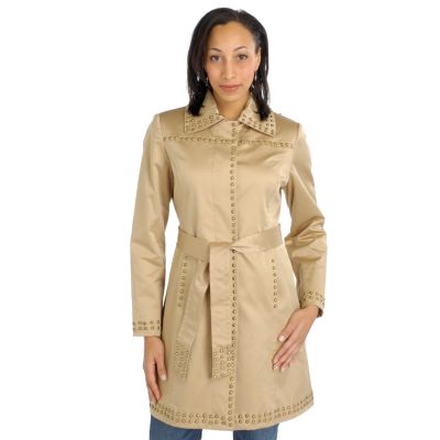 Pamela McCoy Stud Trim Satin Trench Jacket