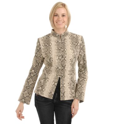 Pamela McCoy Mandarin Collar Python Print Suede Jacket