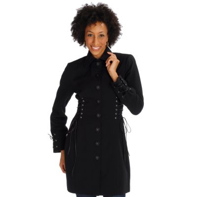 A17412 - Pamela McCoy Corset Detail Button Front Woven Duster Jacket