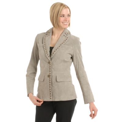 Pamela McCoy Rhinestone & Stud Detail Suede Jacket