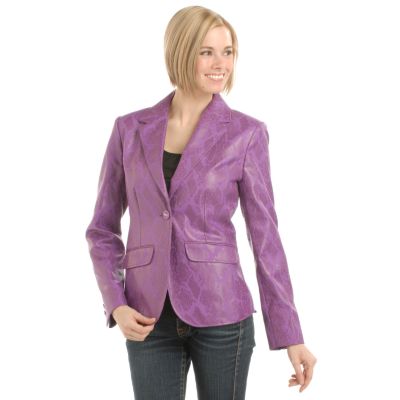 A17423 - Pamela McCoy Python Print Patent Finish Flocking Woven Jacket