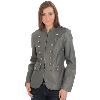A17437 - Pamela McCoy Dome Button Detail Distressed Nouveau Fabric Jacket