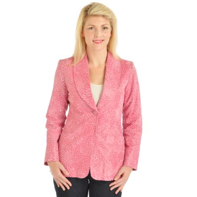 Pamela McCoy Shawl Collar Animal Print Patent Finish Suede Jacket