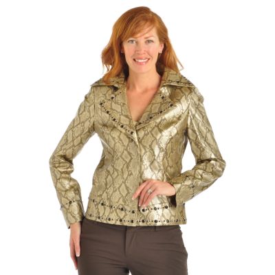Pamela McCoy Notch Collar Python Embossed Patent Finish Jacket