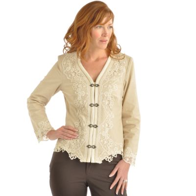Pamela McCoy Lace Detail V-Neck Linen Jacket