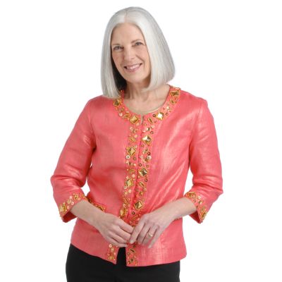 Berek "Shiny Delight" Jeweled Coated Linen Jacket