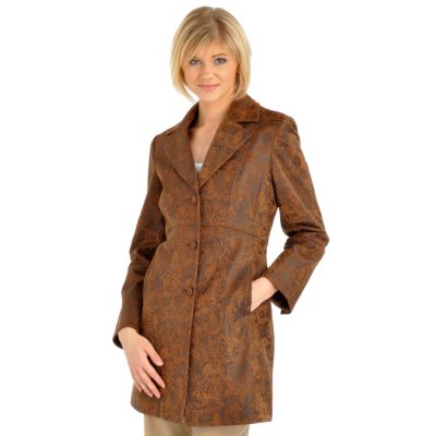 Pamela McCoy Notch Collar Nouveau Fabric Duster Jacket