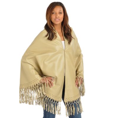 Pamela McCoy Fringe & Stud Detail Leather Shawl