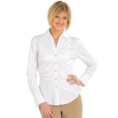 Pamela McCoy Rhinestone Buttons Rouched Front Shirt