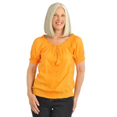 Henry New York Embroidered Smock Neck Cap Sleeve Top