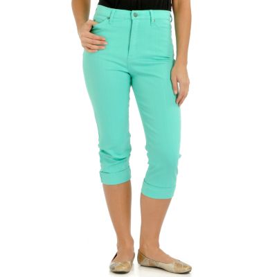 Bestow Slimming Apparel Tummy Control Cuffed Capri Pants. SPEARMINT, 12