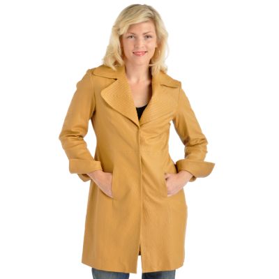 Pamela McCoy Stitch Detail Notch Collar Leather Duster Jacket