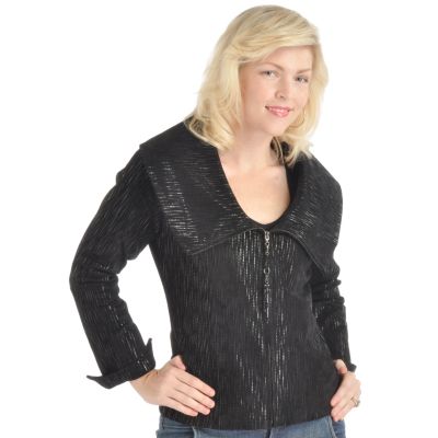 Pamela McCoy Shimmer Detail Patent Suede Jacket