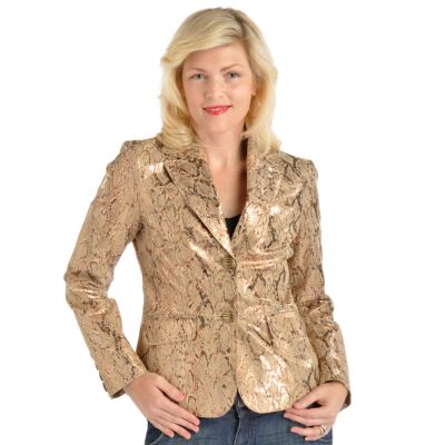 Pamela McCoy Notch Collar Bronze Python Print Suede Jacket