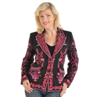 Pamela McCoy Notch Collar Embroidered Woven Jacket