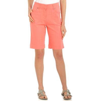 Bestow Slimming Apparel Tummy Control Twill Bermuda Shorts. CORAL, 12