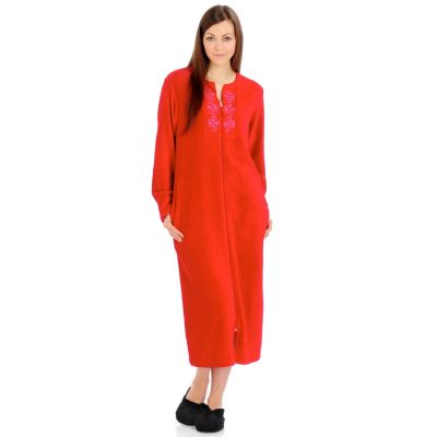 A17832 - Sara Beth Sleepwear Embroidery Detail Zip Front Micro Plush Robe