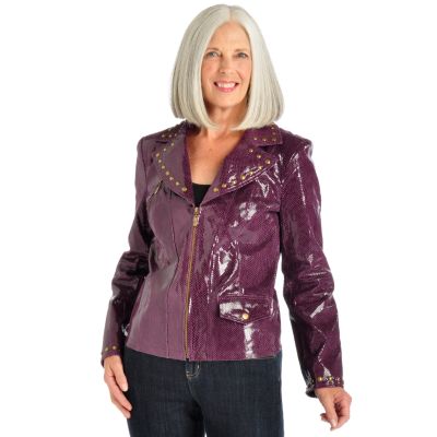 A17839 - Pamela McCoy Stud Trim Lizard Embossed Patent Finish Suede Jacket