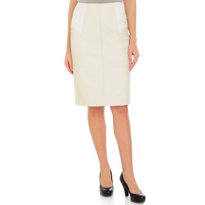 A17847 - Pamela McCoy Knit Panels Straight Leather Skirt