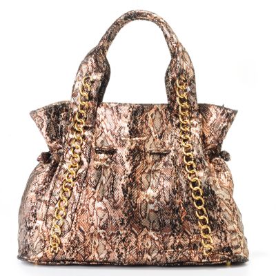 Pamela McCoy Metallic Python Print Suede Tote