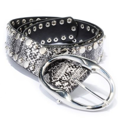 Pamela McCoy Stud Detail Python Print Belt