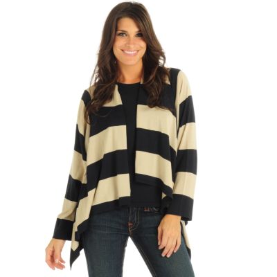 Cedric's Luxe Collection Striped Drape Front Knit Cardigan