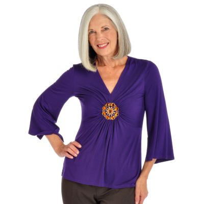 Landers STAR Collection Brooch Detail Jersey Top