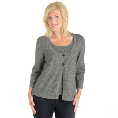 Sag Harbor Two-Button Mock-Layer Sweater