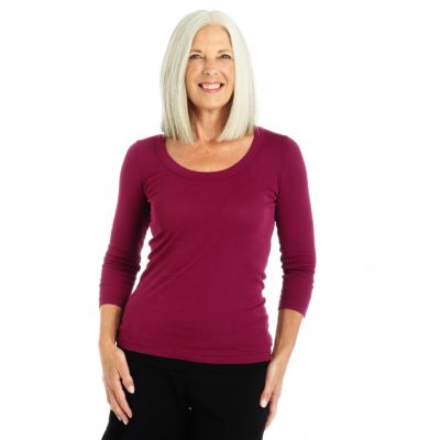 XCVI Banded Trim 3/4 Sleeve Jewel Neck Pima Cotton Top