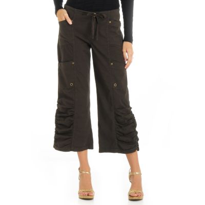 XCVI Rouched Detail Stretch Poplin Cropped Cargo Pants