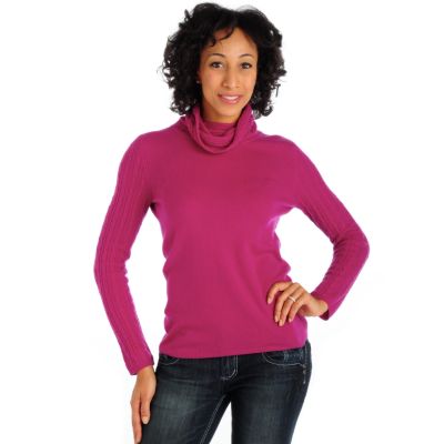 In Cashmere Cabled Long Sleeve Turtleneck Cashmere Sweater