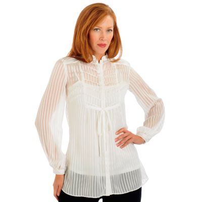 A17952 - Kim Parrish Collection Pleated Bib Front Dobby Striped Blouse w/ Cami