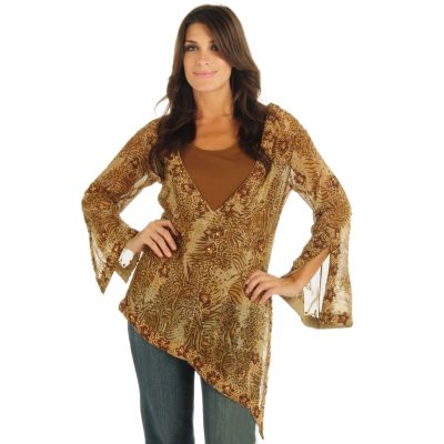 Gist Beaded Animal Print Georgette Tunic & Tank Two-Piece Top