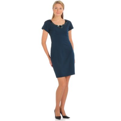 Laundry by Shelli Segal Bead Encrusted Neckline Ponte Dress