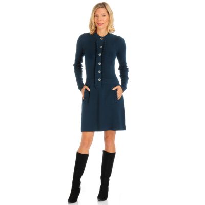 A17975 - Laundry by Shelli Segal Ruffle Trim Merino Wool Sweater Dress