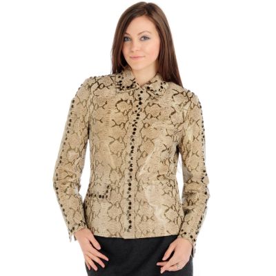 A18035 - Pamela McCoy Embellished Metallic Python Print Suede Jacket