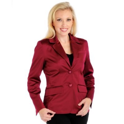 A18038 - Pamela McCoy Two Button Cutaway Hem Sateen Jacket