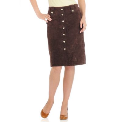 A18048 - Pamela McCoy Button Front Suede Straight Skirt