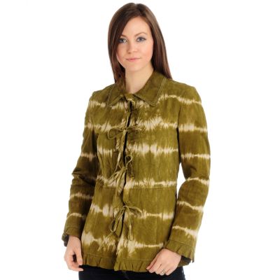 A18054 - Pamela McCoy Ruffle Detail Printed Suede Jacket