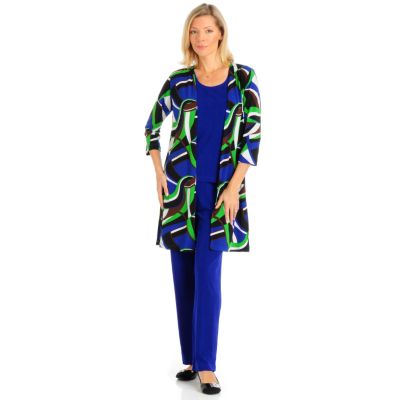 A18056 - Boutique Chic Stretch Knit Duster Jacket, Tank & Pants Set