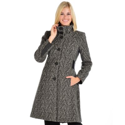 A18111 - Via Spiga Funnel Neck Herringbone Walker Coat