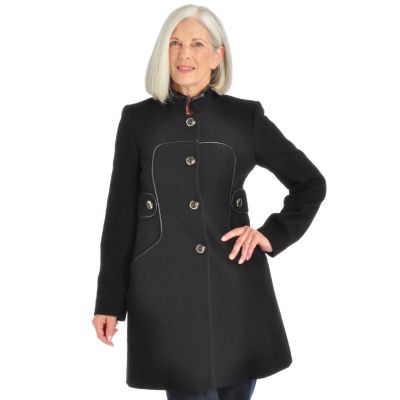 A18112 - Via Spiga Mandarin Collar Trim Detail Walker Coat